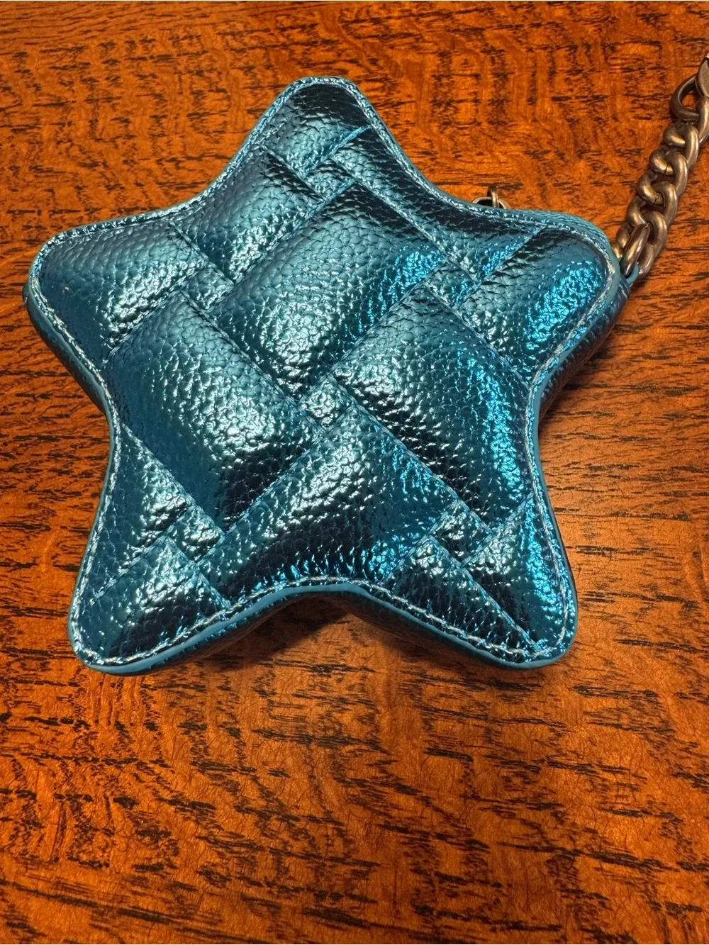 NWOT Kurt Geiger Metallic Blue Quilted Star Bag Charm/Pouch